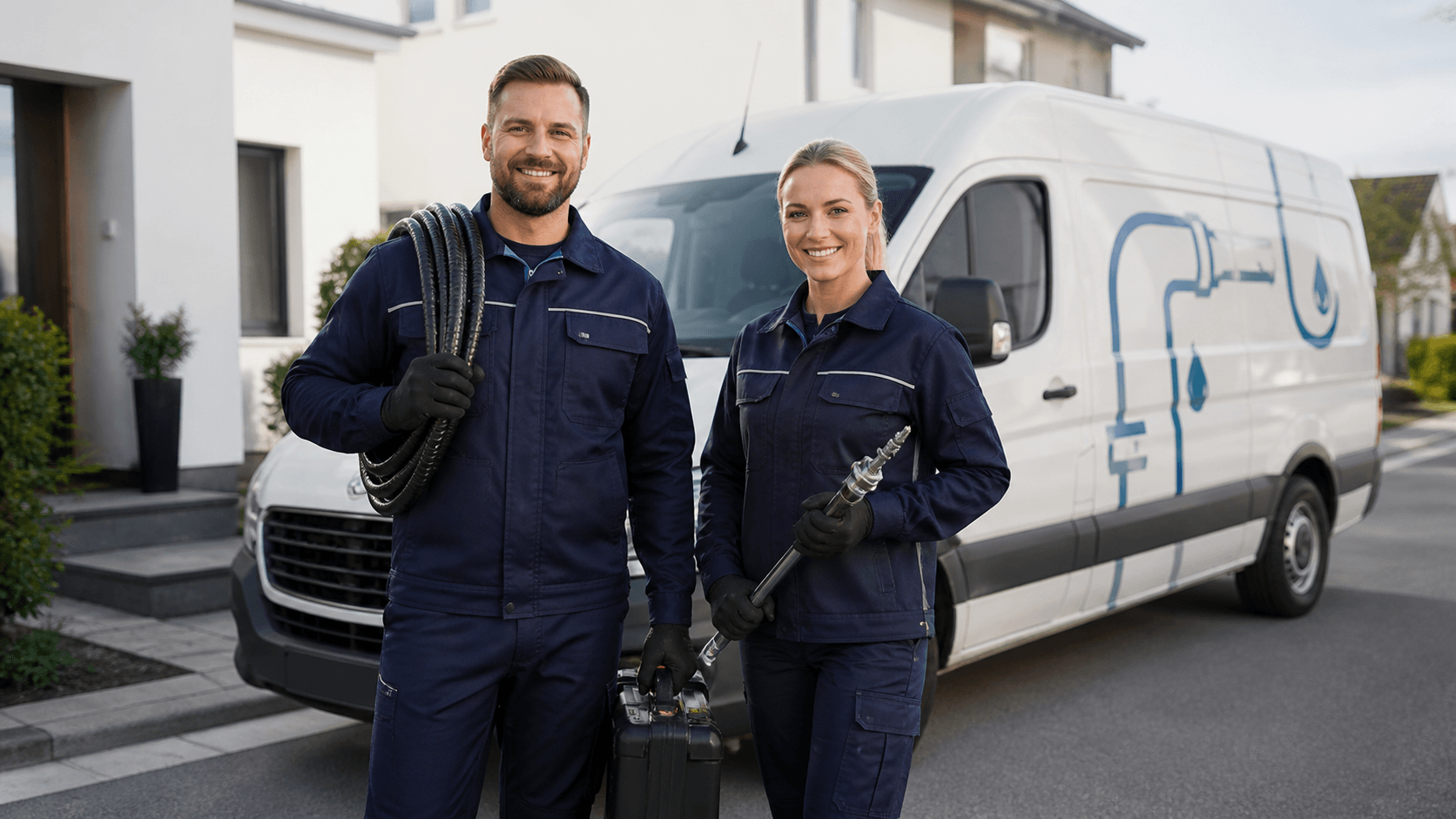 Team von Rohrreinigung Kirchhoff mit Einsatzfahrzeug im Ruhrgebiet